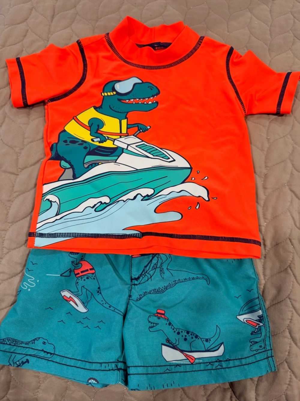 Carter's Orange Rashguard Set with Teal Dino Print